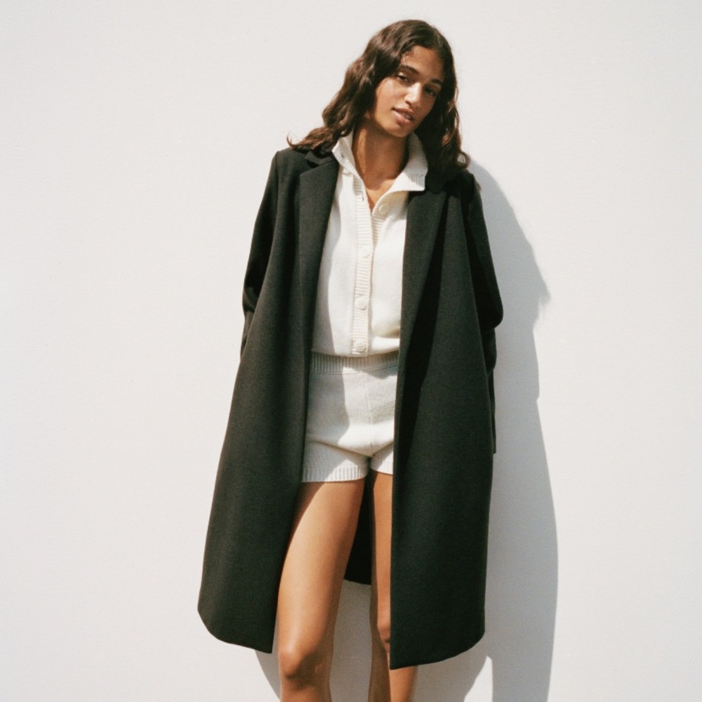 Zara Coat with lapel collar green marl